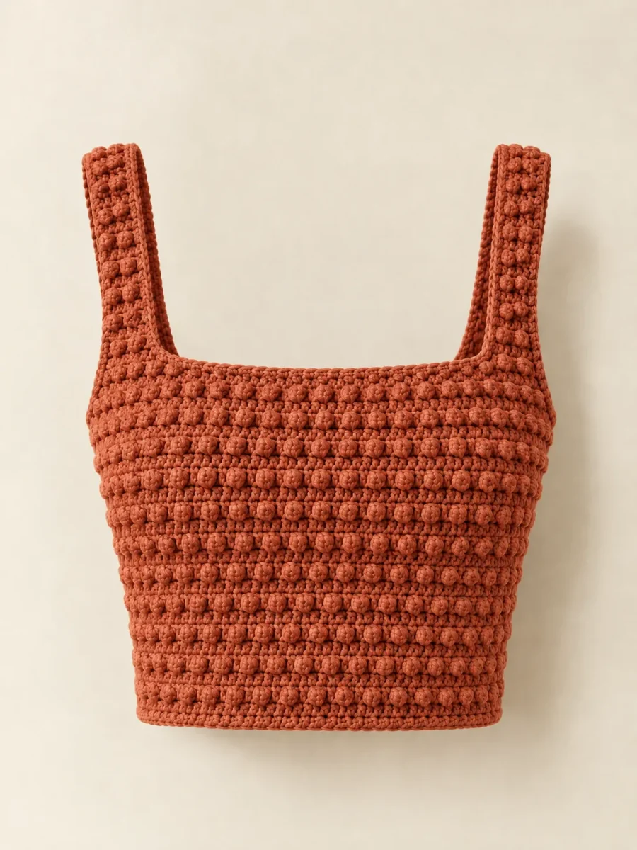 Bobble Crop Top in Terracotta, front view