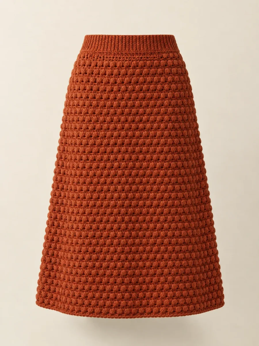 Bobble Midi Skirt in Terracotta, front view