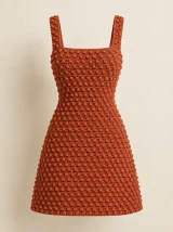 Bobble Mini Dress in Terracotta, front view