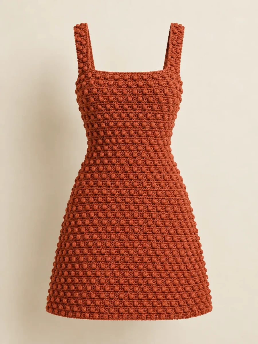 Bobble Mini Dress in Terracotta, front view