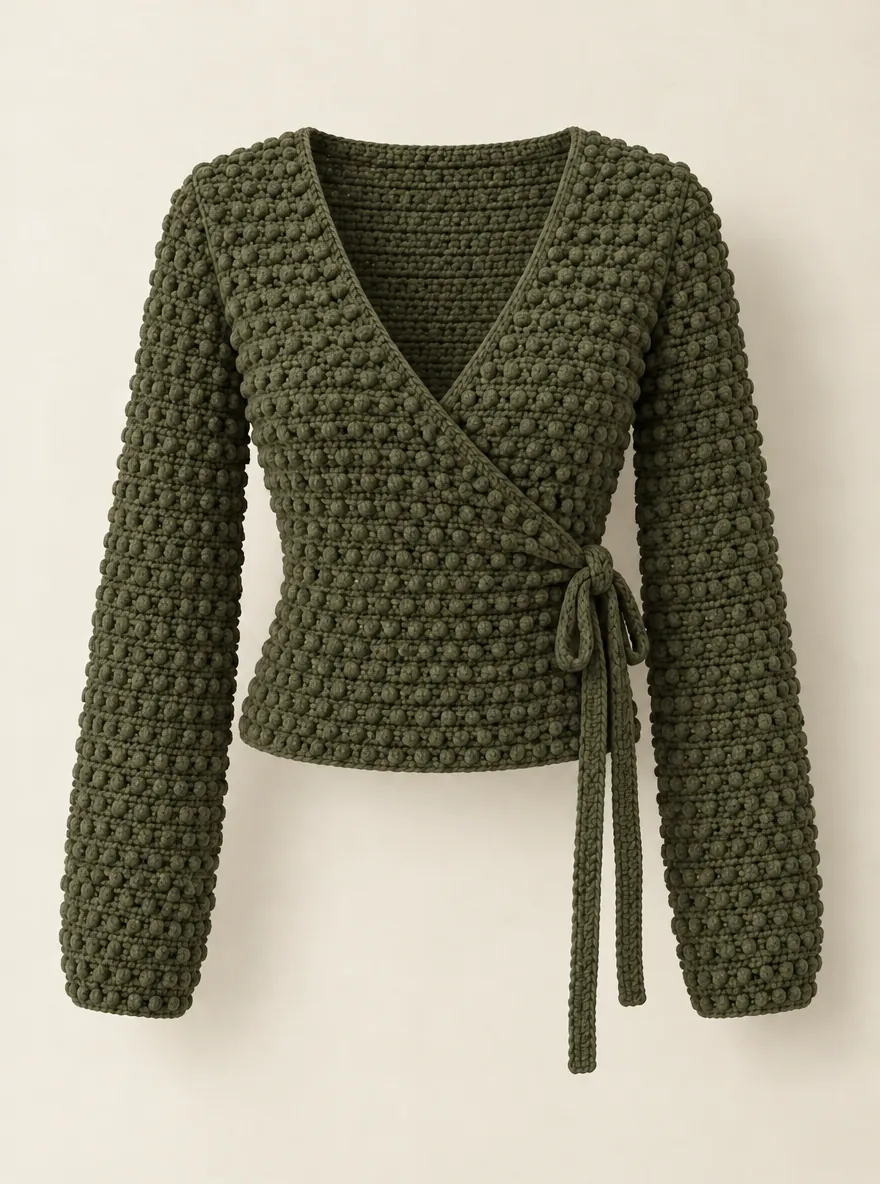 Bobble Wrap Top in Olive, front view