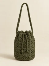 Granny Square Bucket Bag in Olive, front view