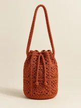 Granny Square Bucket Bag in Terracotta, front view