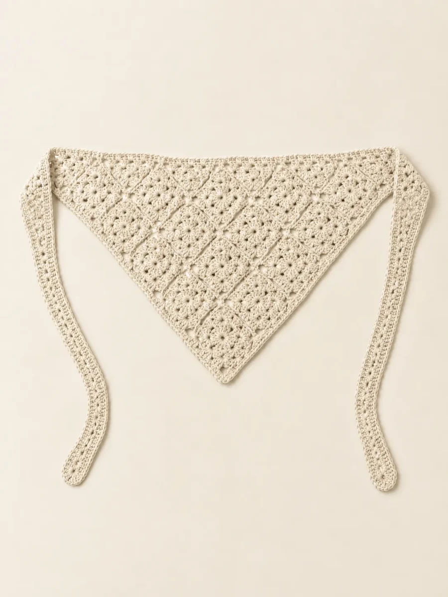 Granny Square Hair Scarf in Milk, front view