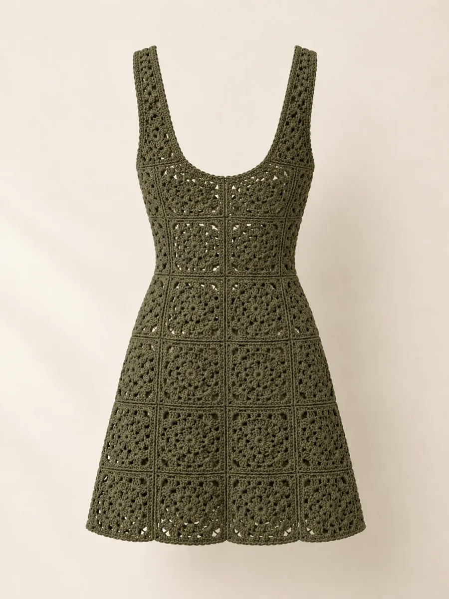 Granny Square Mini Dress, back or side view