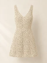 Granny Square Mini Dress in Milk, front view