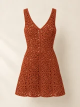 Granny Square Mini Dress in Terracotta, front view
