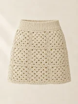 Granny Square Mini Skirt in Milk, front view