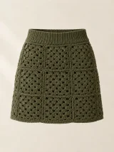 Granny Square Mini Skirt in Olive, front view
