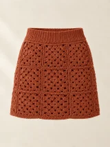 Granny Square Mini Skirt in Terracotta, front view