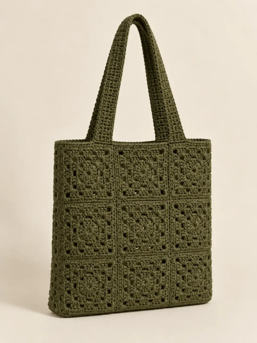 Granny Square Tote, back or side view