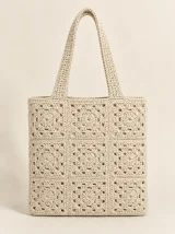 Granny Square Tote in Milk, front view
