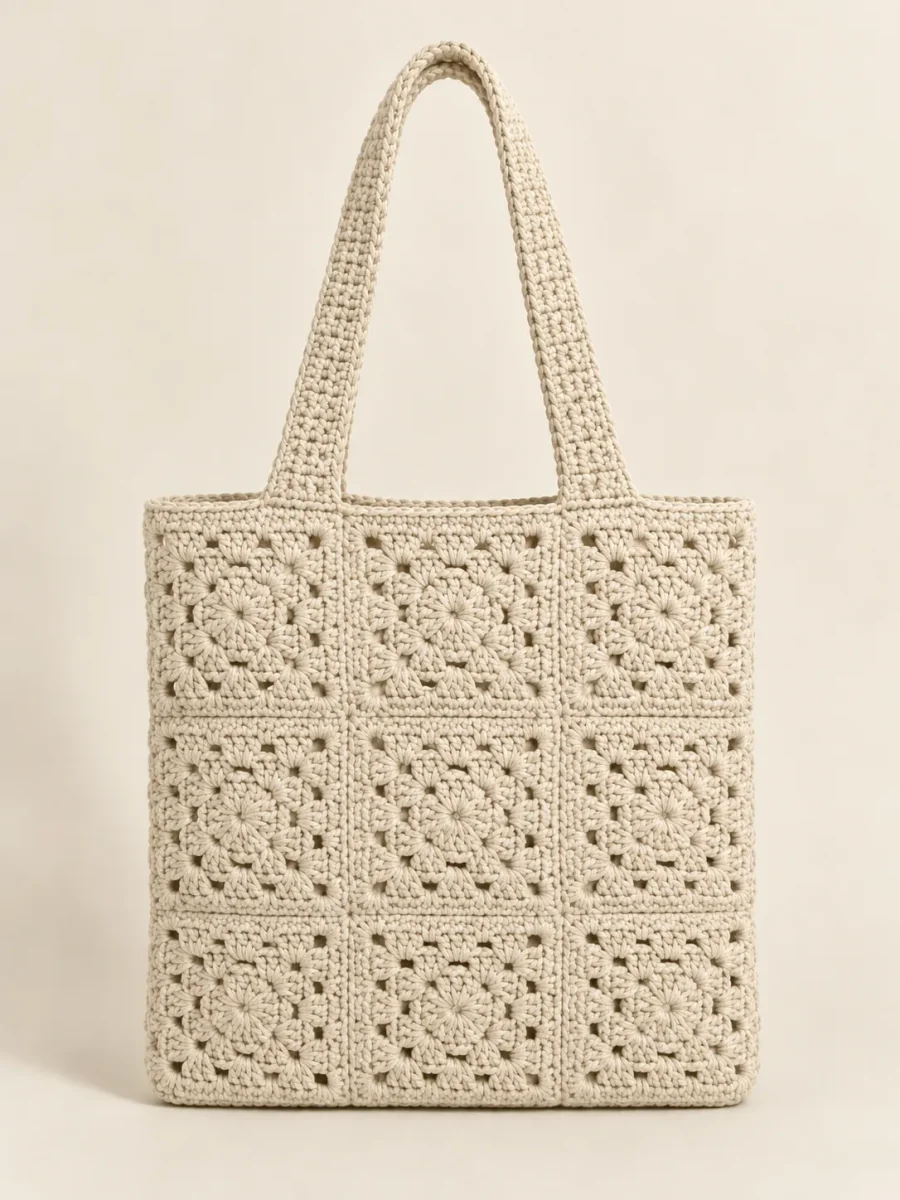 Granny Square Tote in Milk, front view