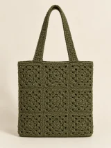 Granny Square Tote in Olive, front view