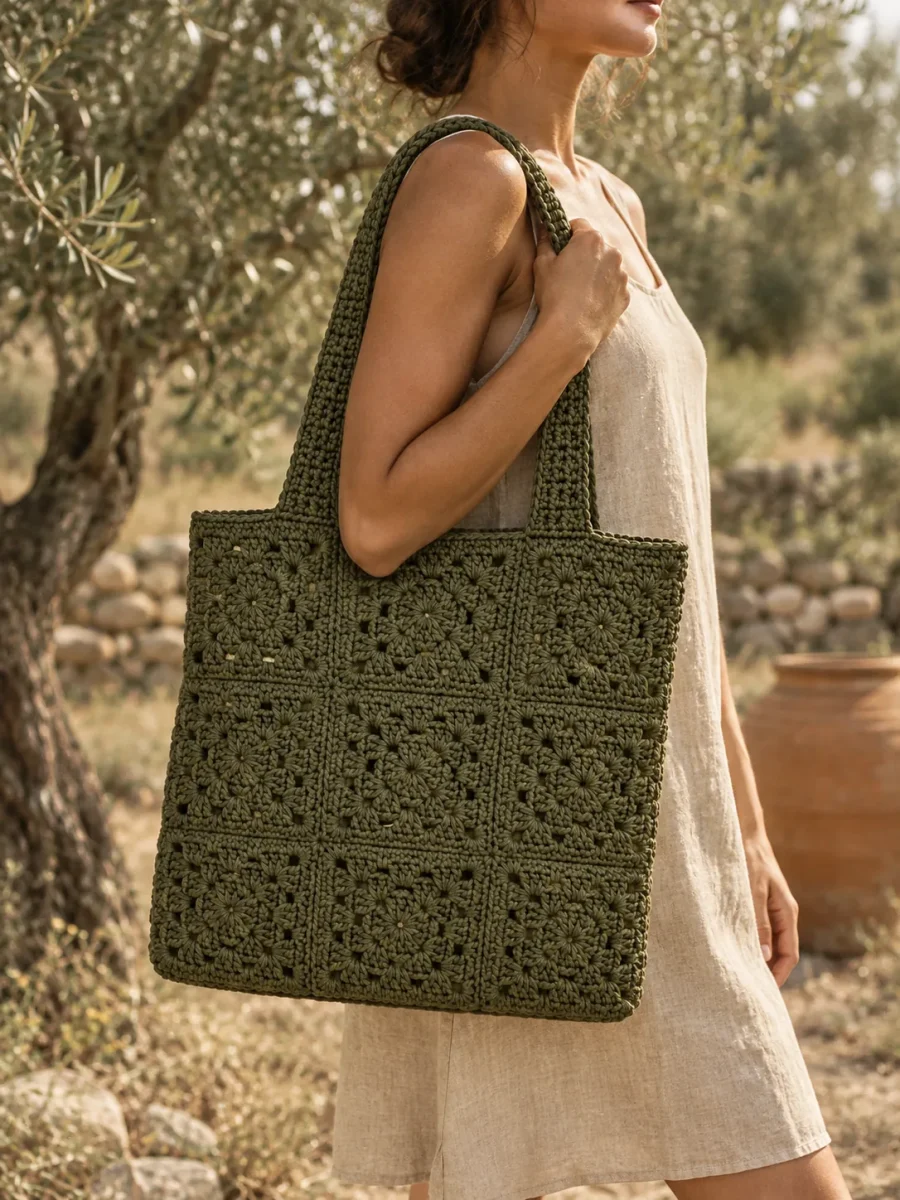 Granny Square Tote, worn