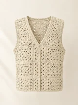 Granny Square Vest in Milk, front view