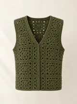 Granny Square Vest in Olive, front view