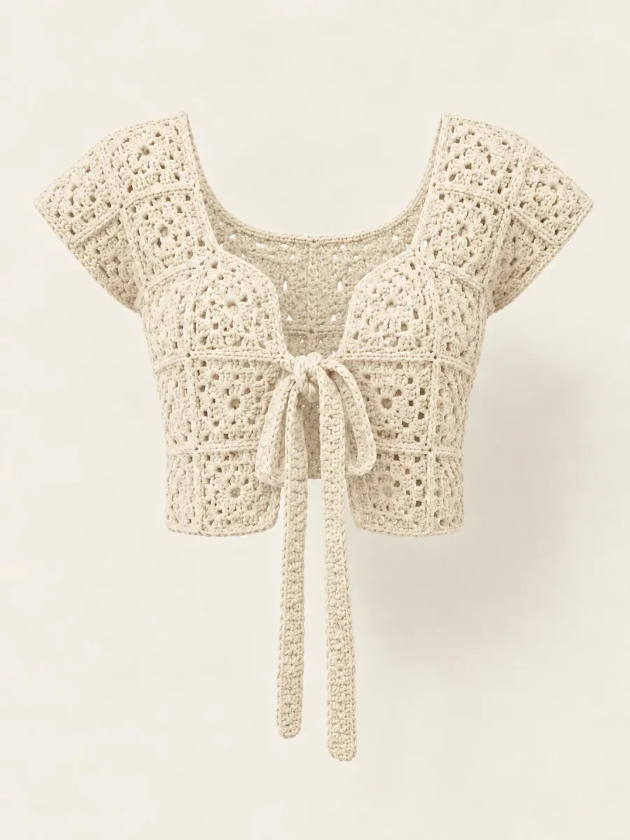 Granny Tie-Front Top in Milk, front view