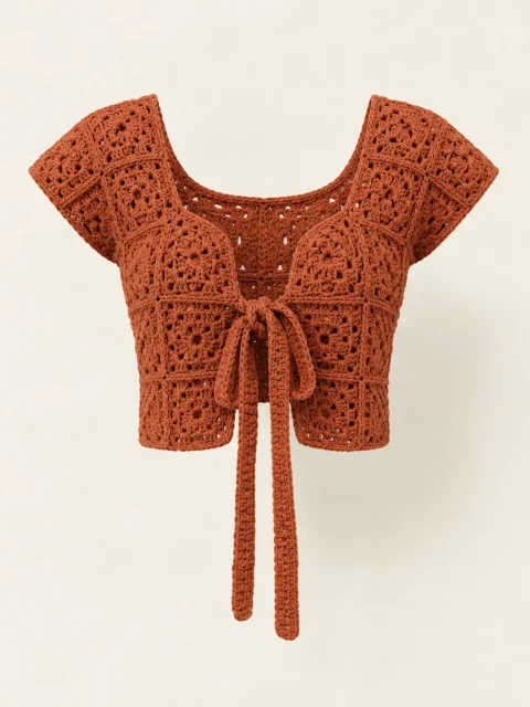 Granny Tie-Front Top in Terracotta, front view