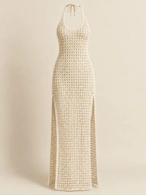 Mesh Halter Maxi in Milk, front view