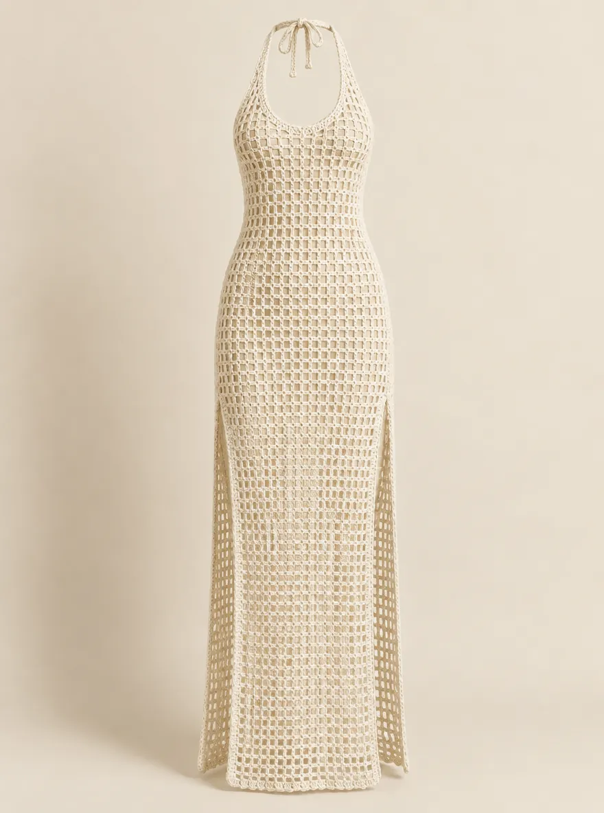 Mesh Halter Maxi in Milk, front view