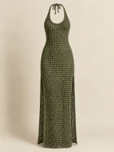 Mesh Halter Maxi in Olive, front view