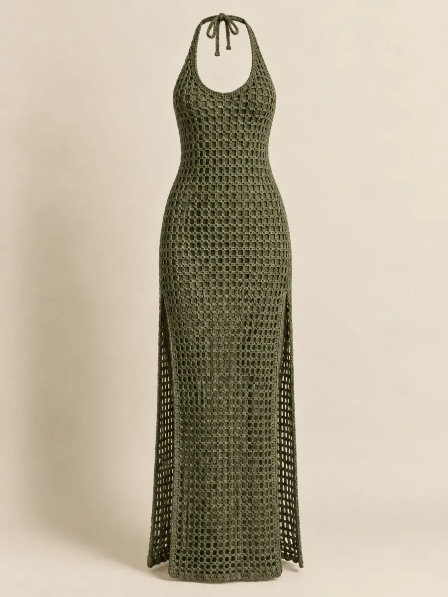 Mesh Halter Maxi in Olive, front view