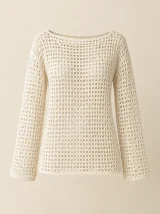 Mesh Long-Sleeve Top in Milk, front view