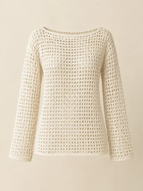 Mesh Long-Sleeve Top in Milk, front view