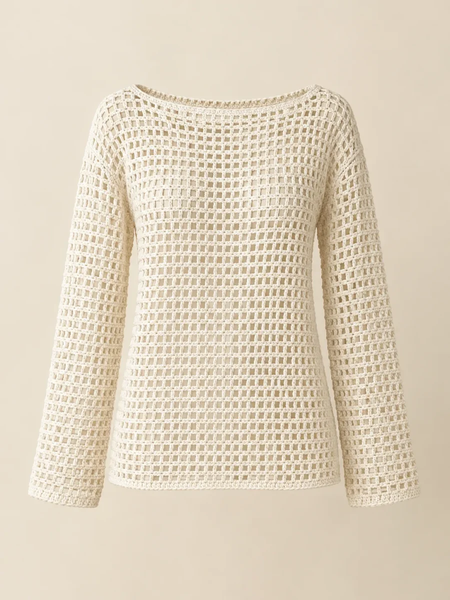 Mesh Long-Sleeve Top in Milk, front view