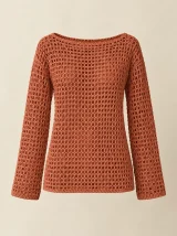 Mesh Long-Sleeve Top in Terracotta, front view