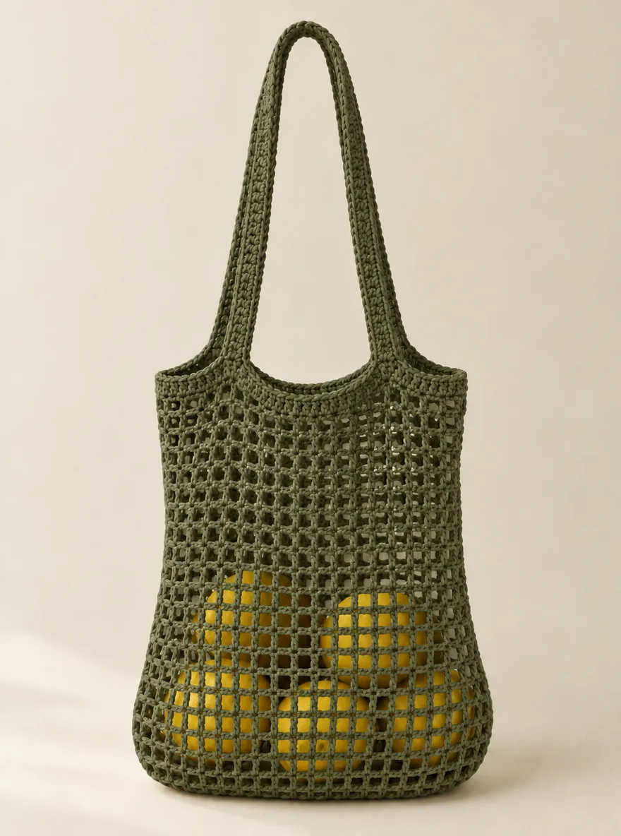 Mesh Market Bag in Olive, front view