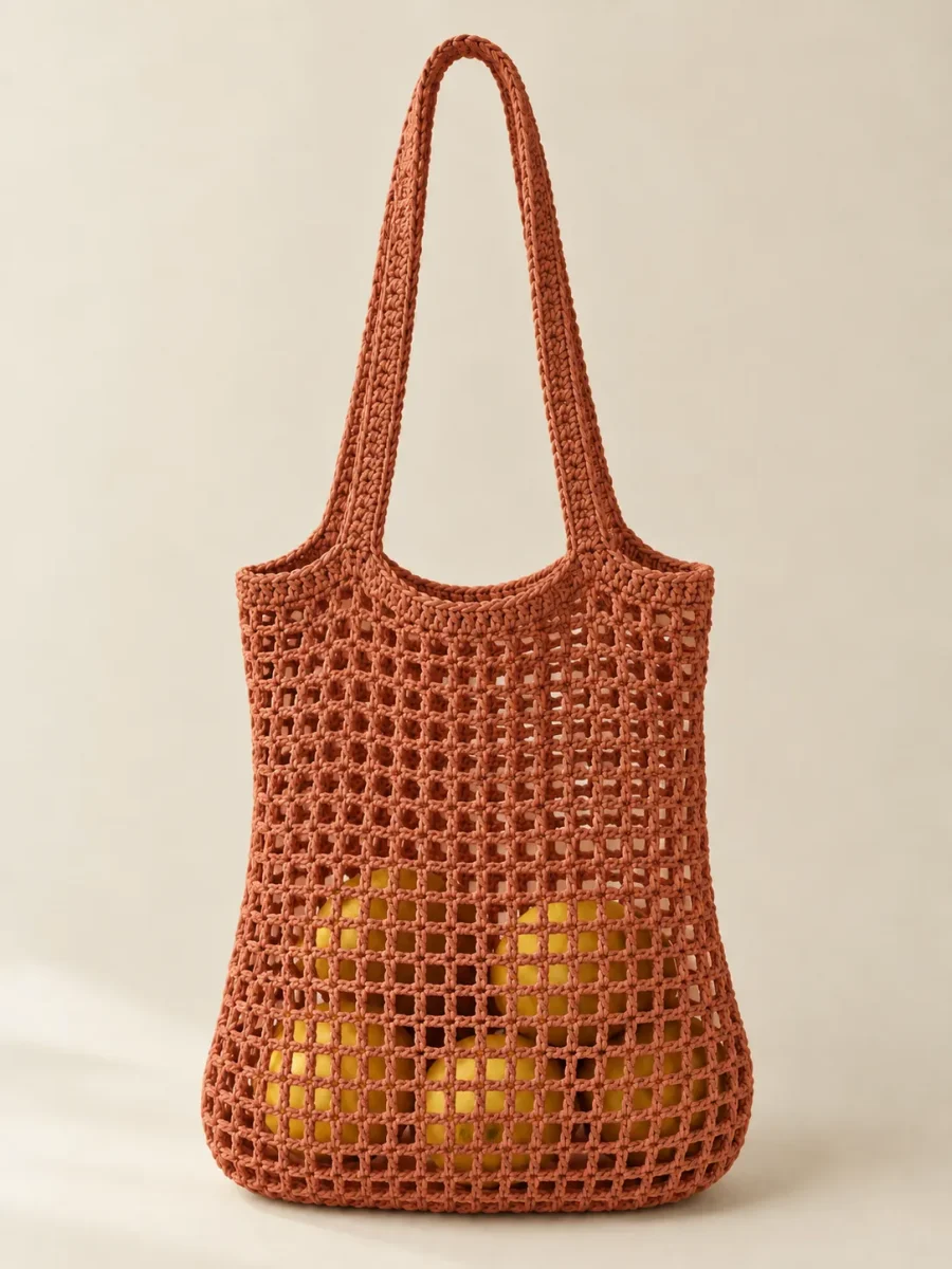 Mesh Market Bag in Terracotta, front view