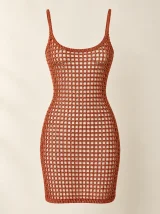 Mesh Mini Dress in Terracotta, front view