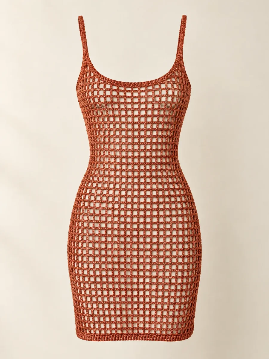 Mesh Mini Dress in Terracotta, front view