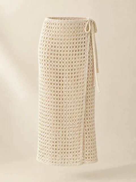 Mesh Wrap Skirt in Milk, front view