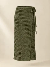 Mesh Wrap Skirt in Olive, front view