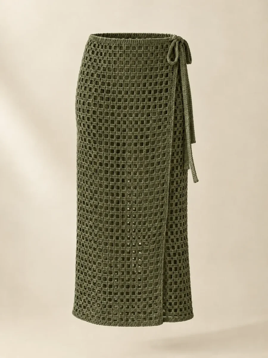 Mesh Wrap Skirt in Olive, front view
