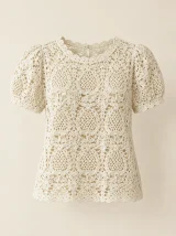 Pineapple Lace Blouse in Milk, front view