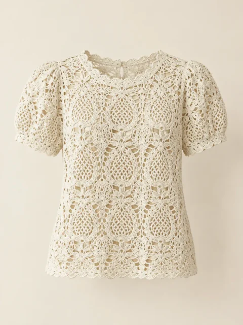 Pineapple Lace Blouse in Milk, front view