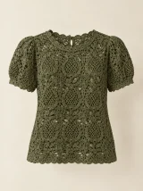 Pineapple Lace Blouse in Olive, front view