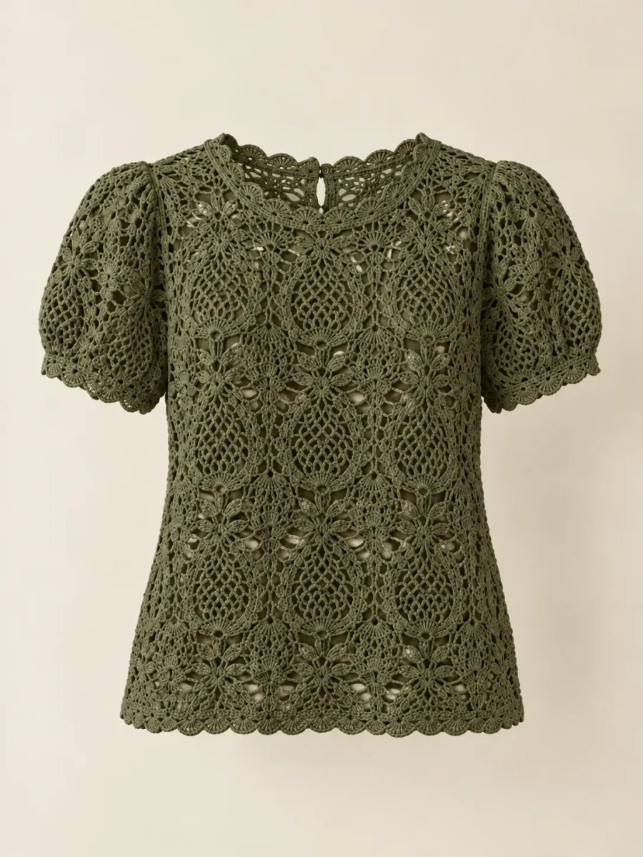 Pineapple Lace Blouse in Olive, front view
