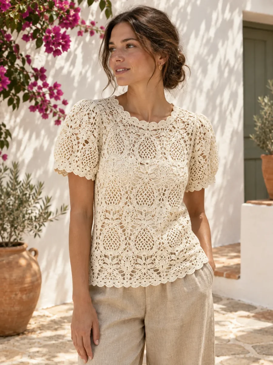 Pineapple Lace Blouse, worn