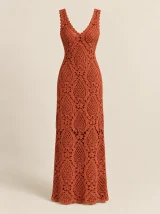 Pineapple Maxi Dress in Terracotta, front view