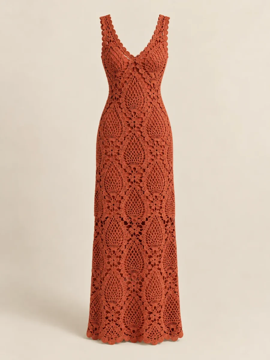Pineapple Maxi Dress in Terracotta, front view
