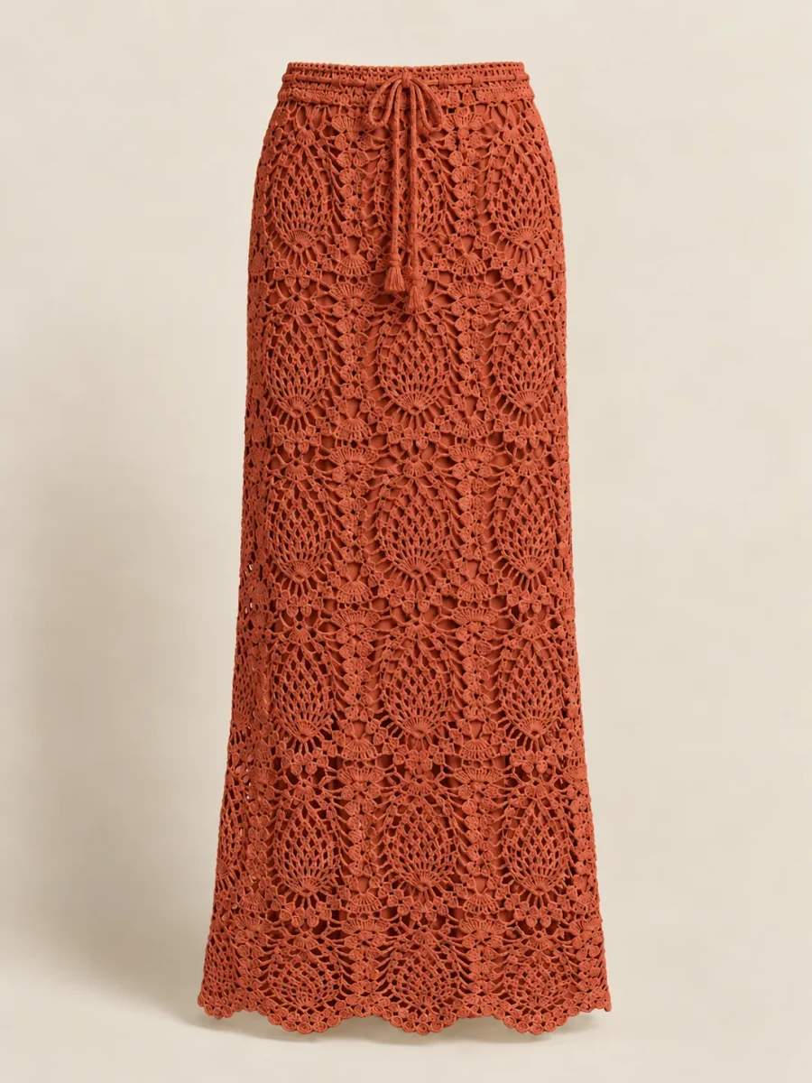 Pineapple Maxi Skirt in Terracotta, front view