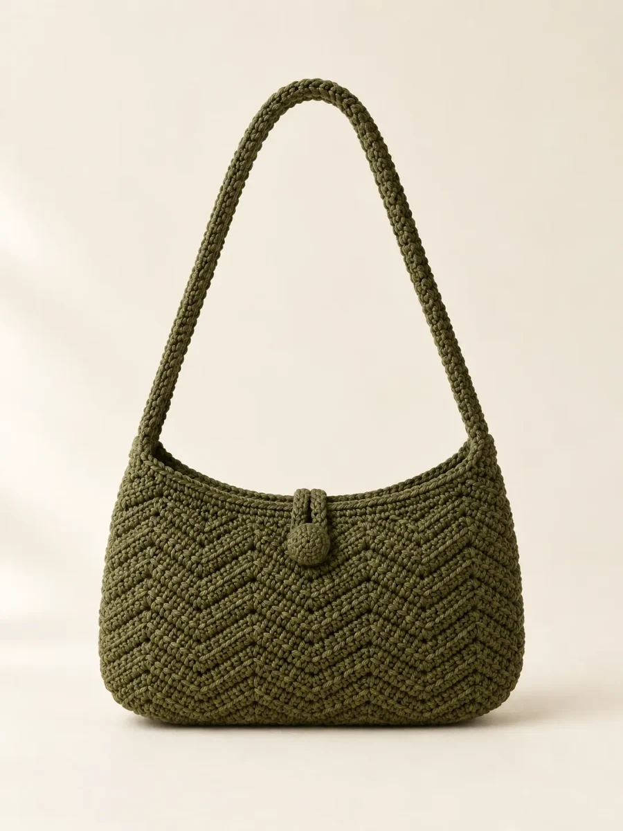 Ripple Baguette Bag in Olive, front view