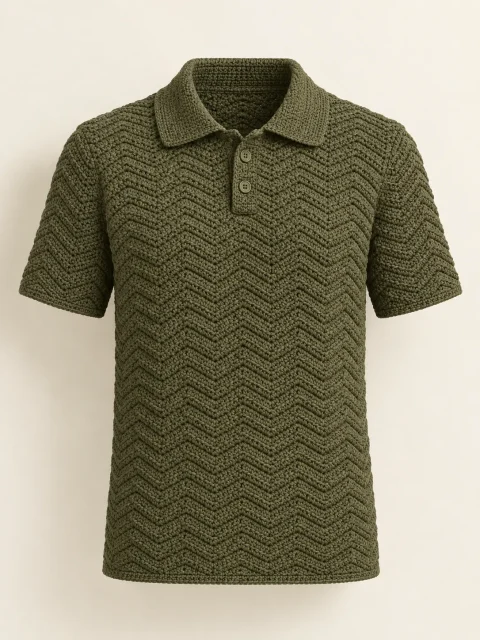 Ripple Collar Top in Olive, front view
