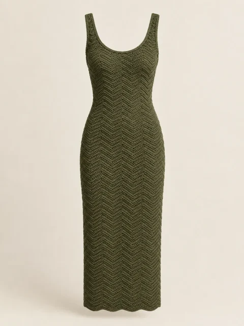 Ripple Midi Dress in Olive, front view