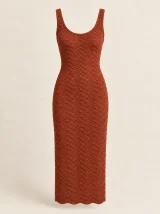 Ripple Midi Dress in Terracotta, front view